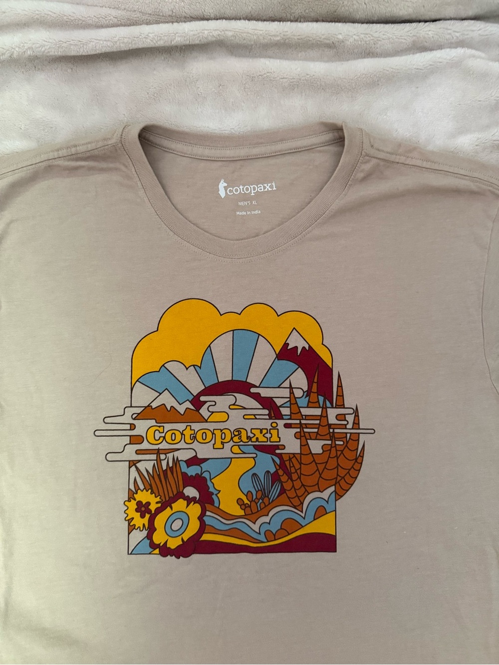 cotopaxi Taupe Short-Sleeve Graphic Tee with Retro Multi-Color Art - Picture 2 of 3